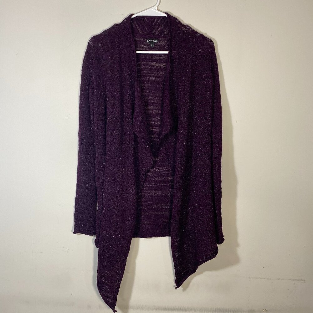 Sparkly Semi-Sheer Knitted Purple Cardigan from Express - Size S
